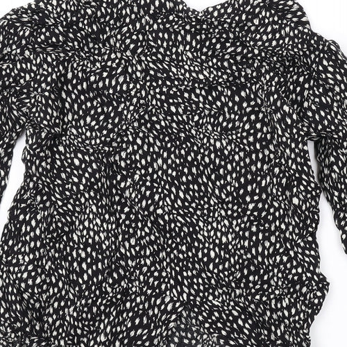 Oasis Womens Black Geometric Viscose Basic Blouse Size 10 V-Neck