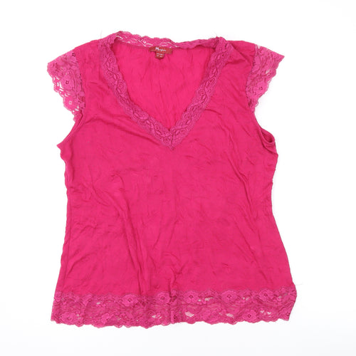Monsoon Womens Pink Polyester Basic T-Shirt Size 18 V-Neck