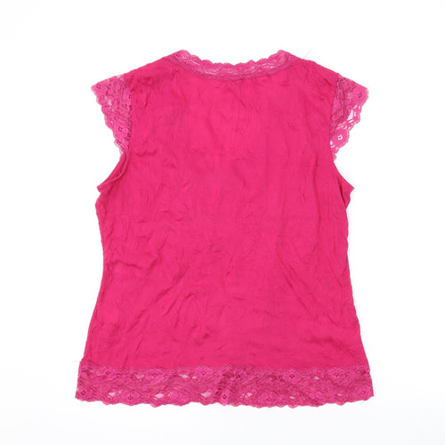 Monsoon Womens Pink Polyester Basic T-Shirt Size 18 V-Neck