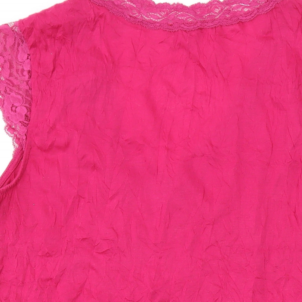 Monsoon Womens Pink Polyester Basic T-Shirt Size 18 V-Neck