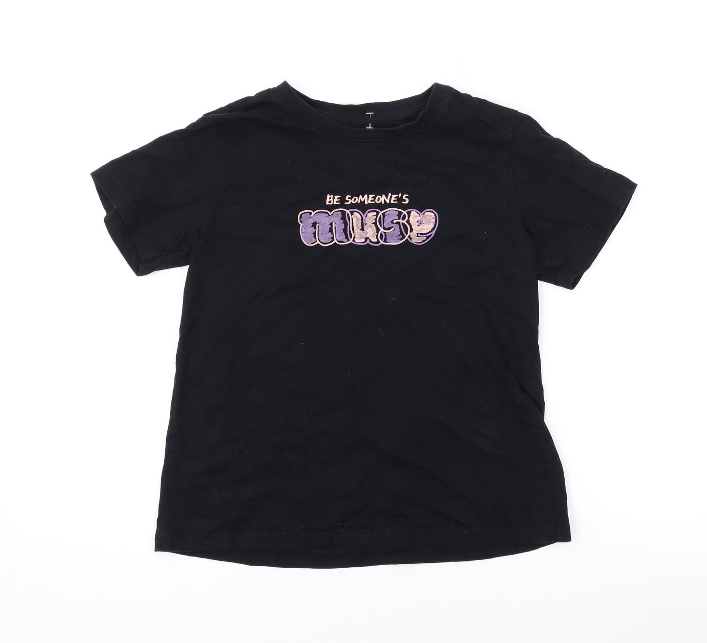 Giordano Womens Black Cotton Basic T-Shirt Size M Round Neck