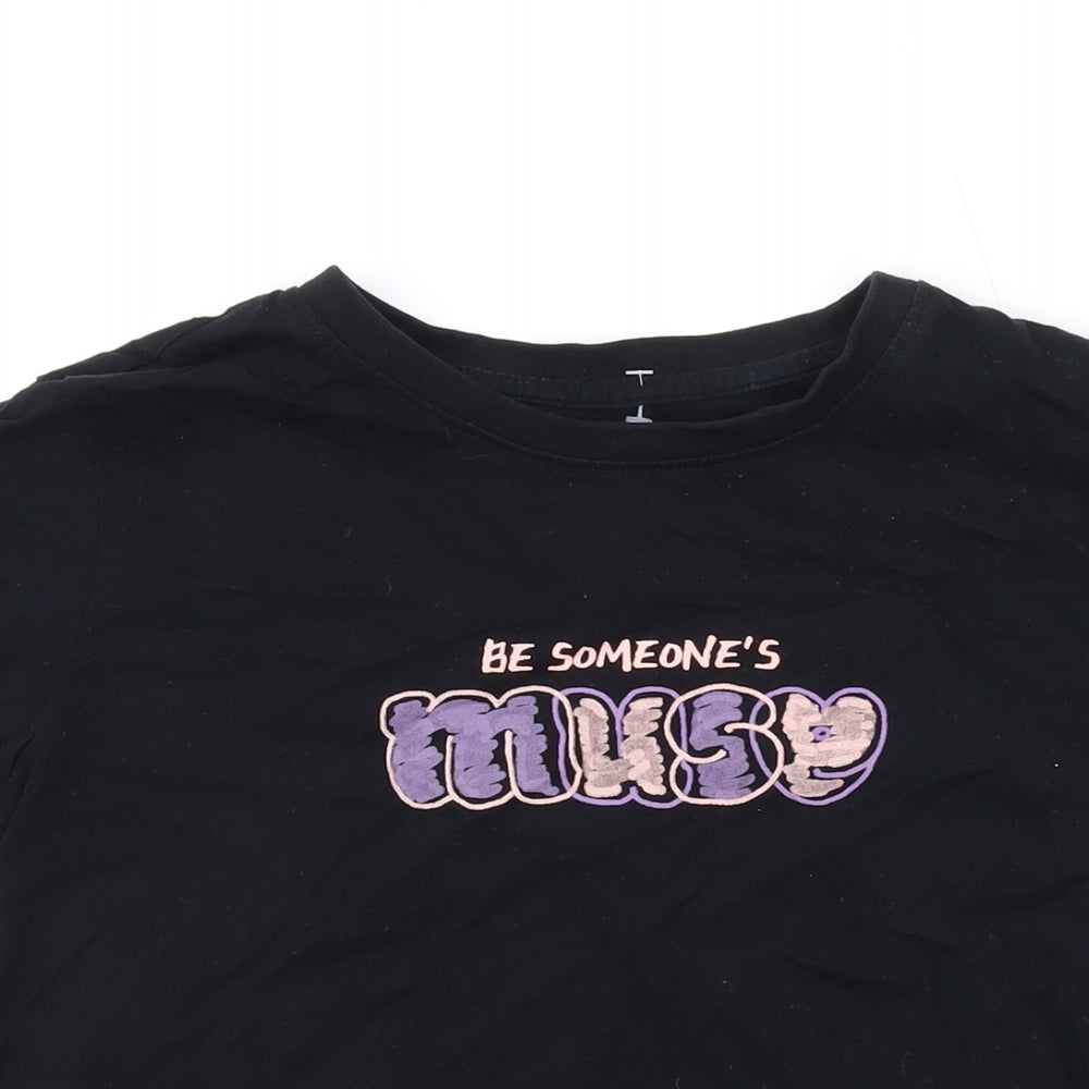 Giordano Womens Black Cotton Basic T-Shirt Size M Round Neck