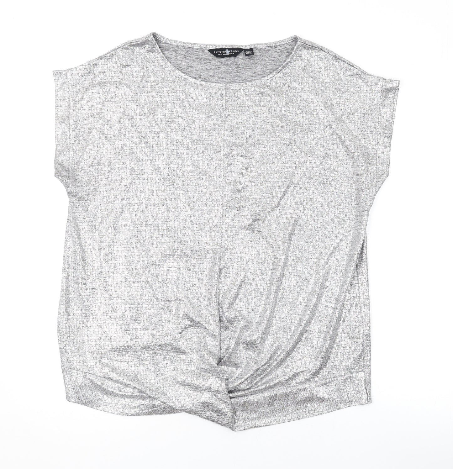 Dorothy Perkins Womens Silver Polyester Basic T-Shirt Size 18 Round Neck