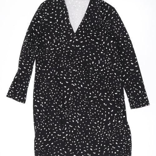 Mango Womens Black Geometric Polyester A-Line Size M V-Neck Pullover