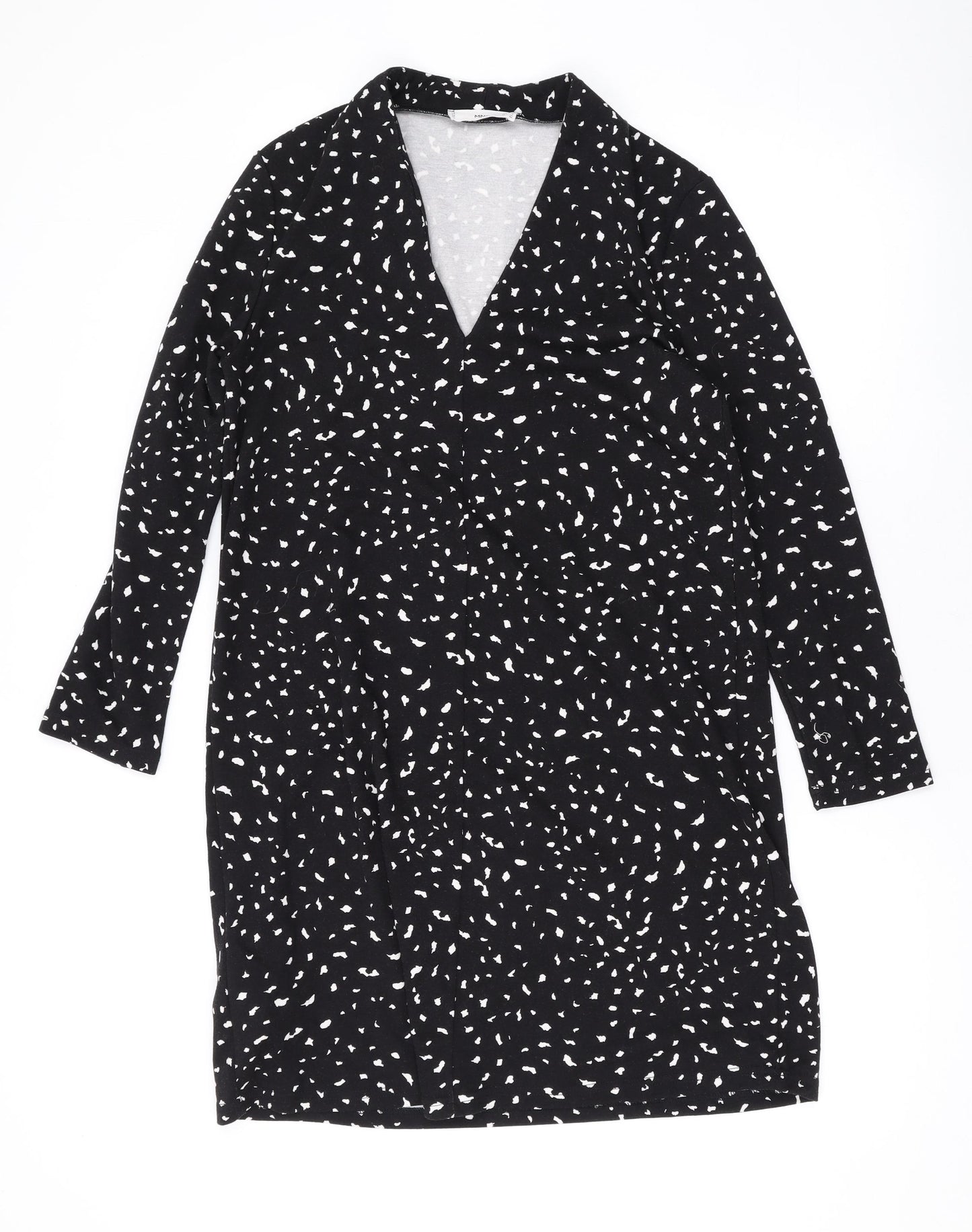 Mango Womens Black Geometric Polyester A-Line Size M V-Neck Pullover