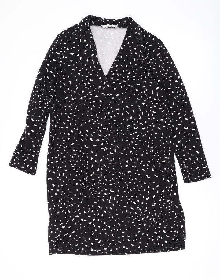 Mango Womens Black Geometric Polyester A-Line Size M V-Neck Pullover