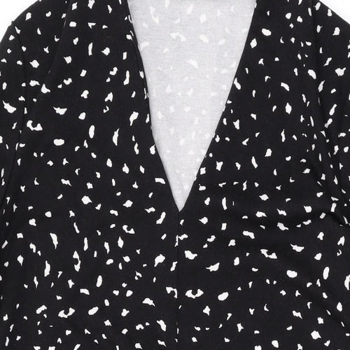 Mango Womens Black Geometric Polyester A-Line Size M V-Neck Pullover