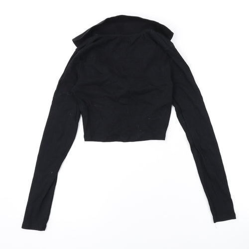 Zara Womens Black Cotton Basic T-Shirt Size S Collared