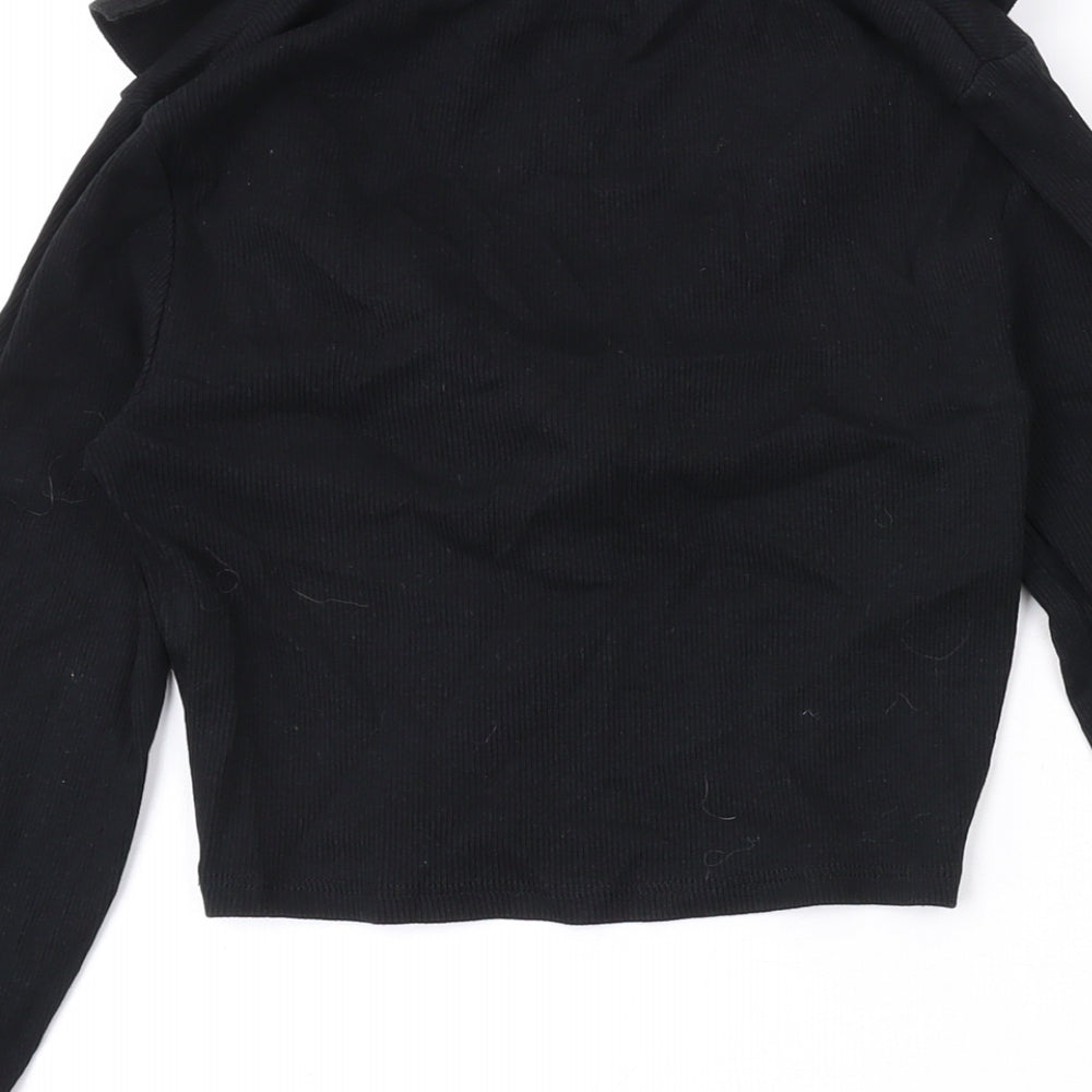 Zara Womens Black Cotton Basic T-Shirt Size S Collared