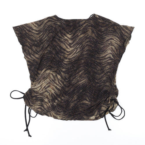 Saloos Womens Brown Geometric Polyester Basic Blouse Size L V-Neck
