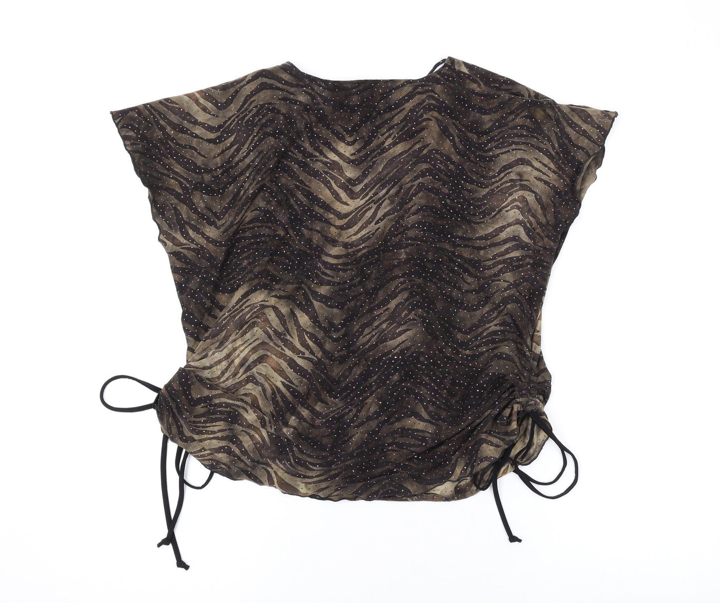 Saloos Womens Brown Geometric Polyester Basic Blouse Size L V-Neck