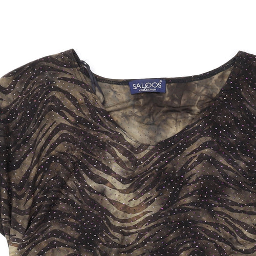 Saloos Womens Brown Geometric Polyester Basic Blouse Size L V-Neck
