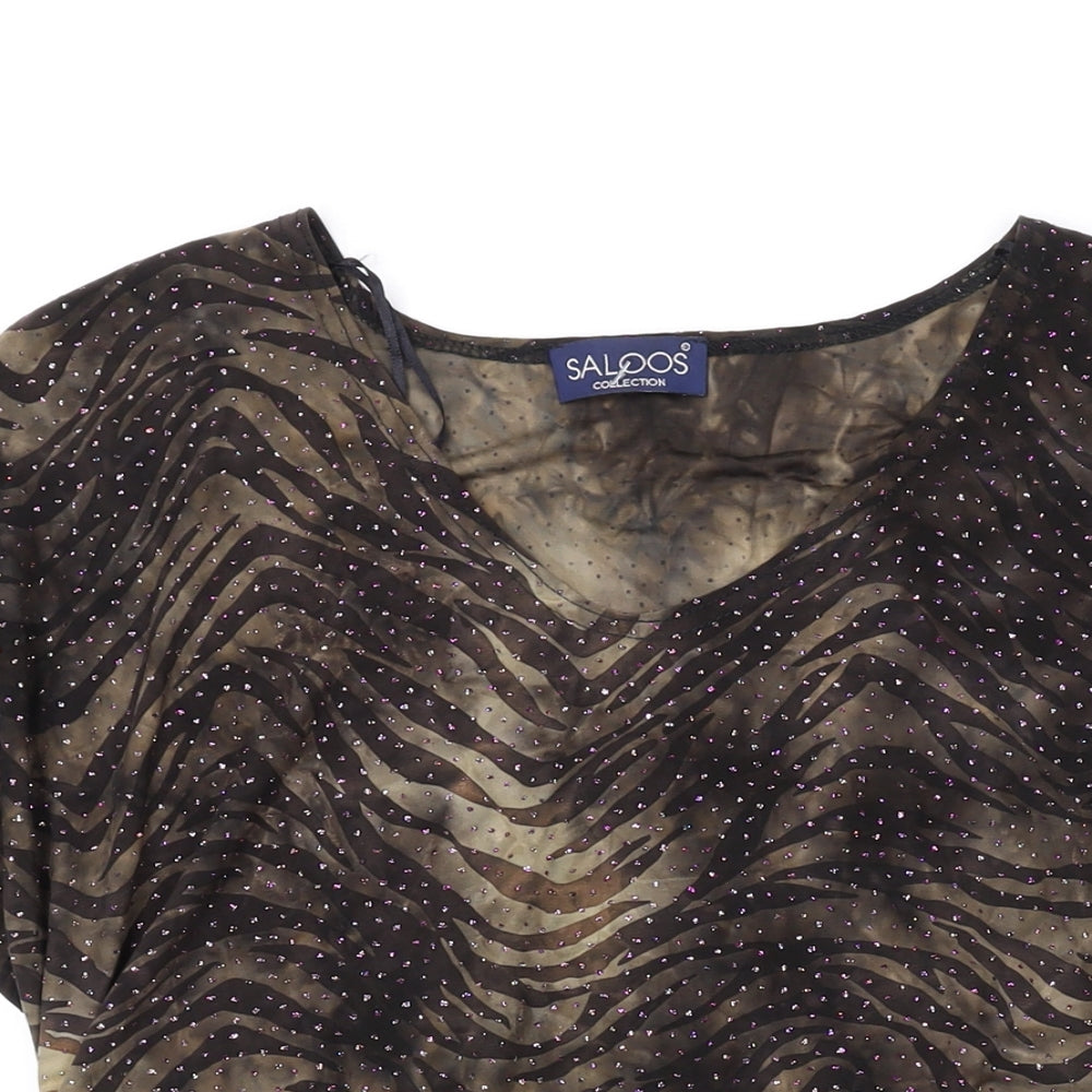 Saloos Womens Brown Geometric Polyester Basic Blouse Size L V-Neck
