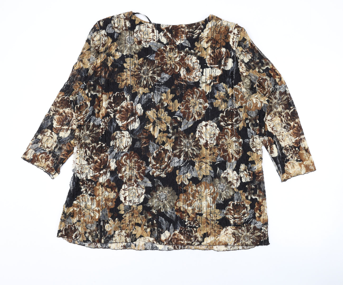 Forever Womens Brown Geometric Polyester Basic Blouse Size 2XL Round Neck