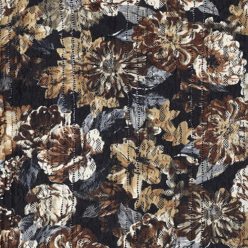 Forever Womens Brown Geometric Polyester Basic Blouse Size 2XL Round Neck