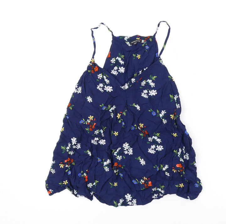Warehouse Womens Blue Floral Viscose Basic Tank Size 10 Halter