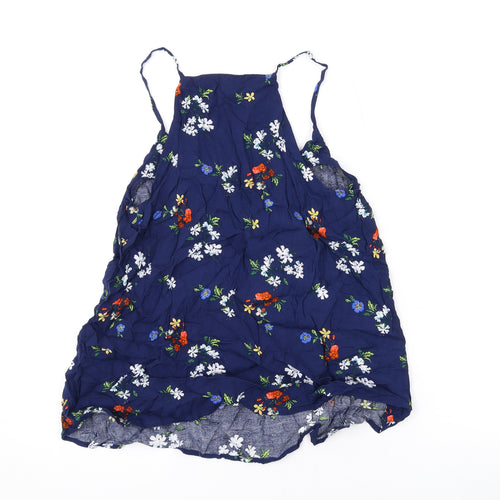 Warehouse Womens Blue Floral Viscose Basic Tank Size 10 Halter