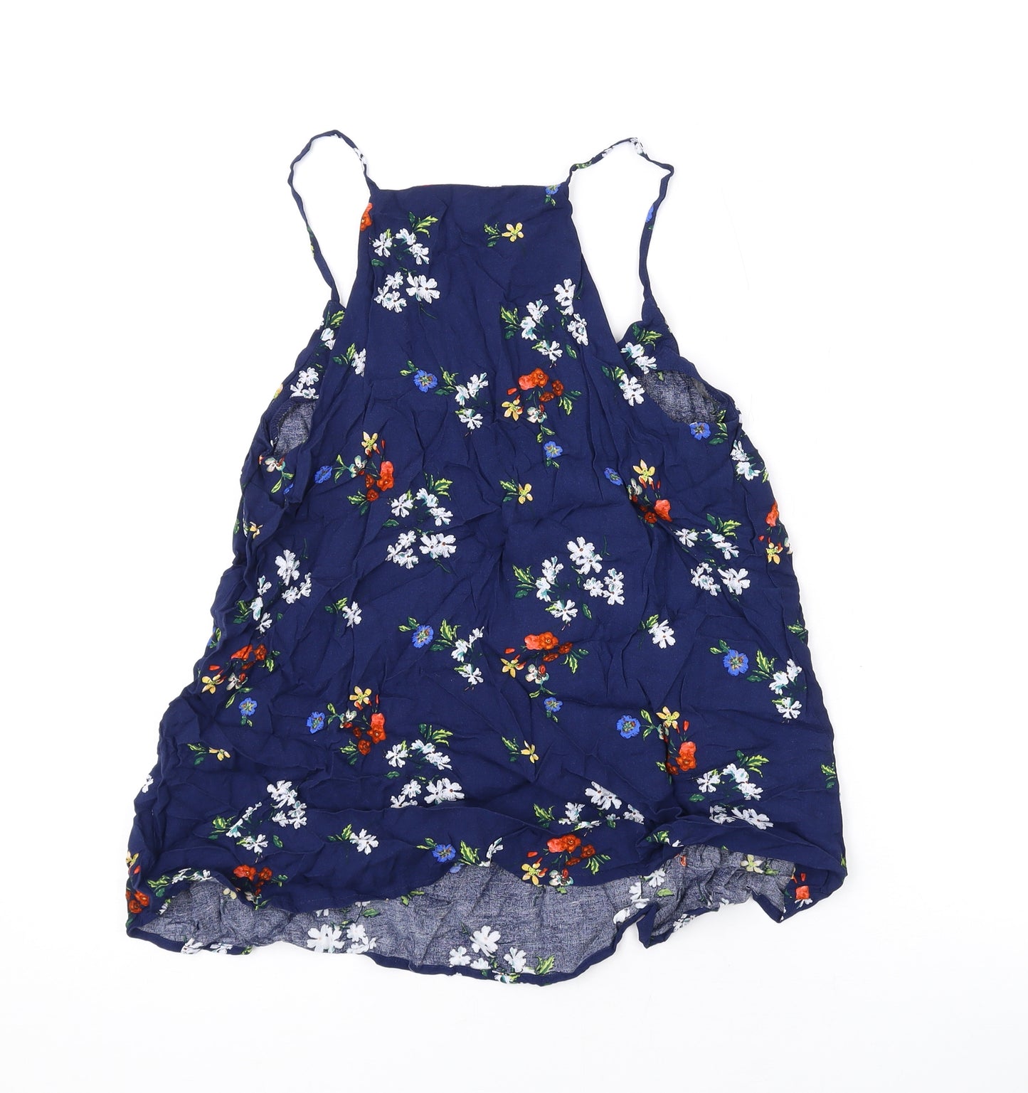 Warehouse Womens Blue Floral Viscose Basic Tank Size 10 Halter