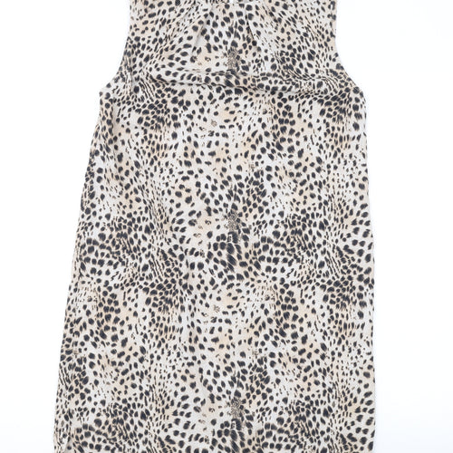 Topshop Womens Beige Striped Polyester Tank Dress Size 10 Round Neck Pullover
