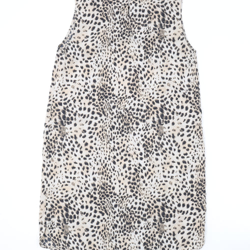 Topshop Womens Beige Striped Polyester Tank Dress Size 10 Round Neck Pullover