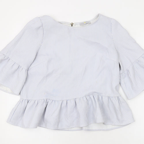 Cache Cache Womens Blue Striped Polyester Basic Blouse Size M Round Neck