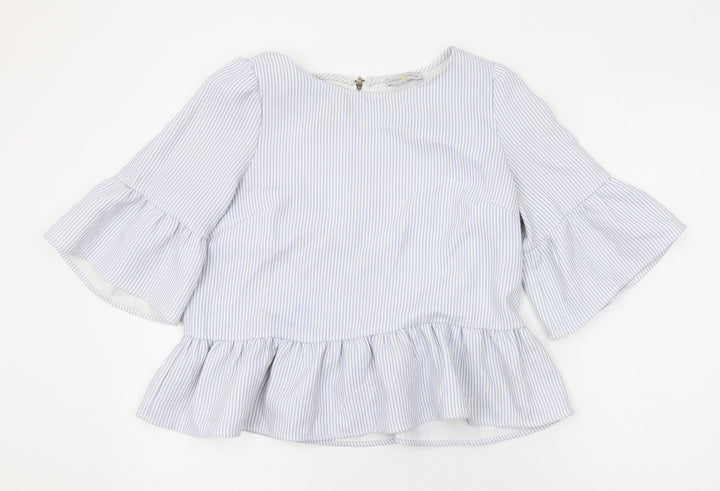 Cache Cache Womens Blue Striped Polyester Basic Blouse Size M Round Neck