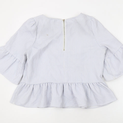 Cache Cache Womens Blue Striped Polyester Basic Blouse Size M Round Neck