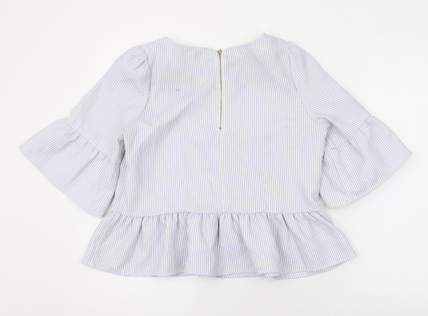 Cache Cache Womens Blue Striped Polyester Basic Blouse Size M Round Neck