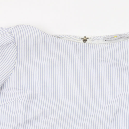 Cache Cache Womens Blue Striped Polyester Basic Blouse Size M Round Neck
