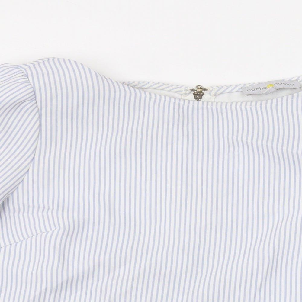 Cache Cache Womens Blue Striped Polyester Basic Blouse Size M Round Neck