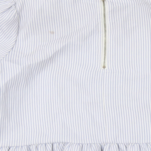 Cache Cache Womens Blue Striped Polyester Basic Blouse Size M Round Neck
