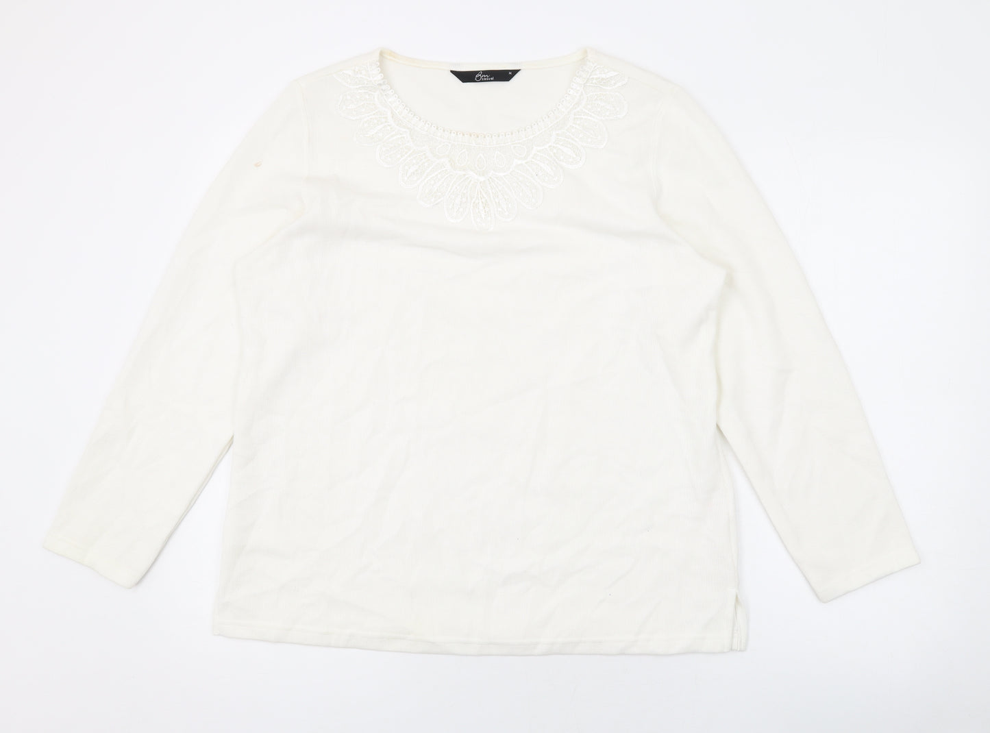 Bonmarché Womens Ivory Polyester Basic Blouse Size M Scoop Neck