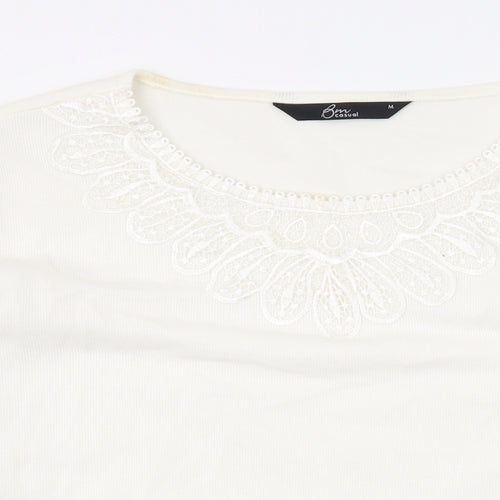 Bonmarché Womens Ivory Polyester Basic Blouse Size M Scoop Neck
