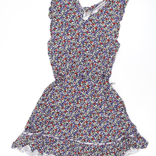 Oasis Womens Blue Floral Viscose A-Line Size 14 Round Neck Pullover