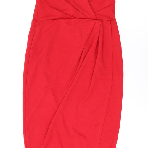 Boohoo Womens Red Polyester Bodycon Size 10 V-Neck Pullover