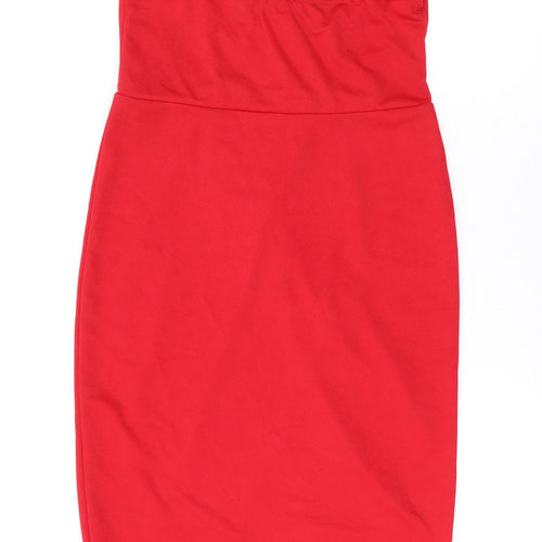 Boohoo Womens Red Polyester Bodycon Size 10 V-Neck Pullover