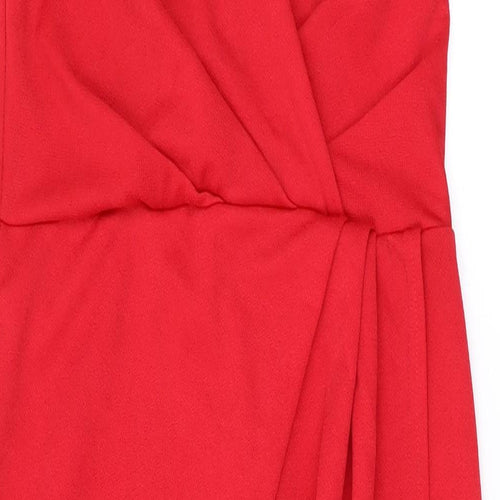 Boohoo Womens Red Polyester Bodycon Size 10 V-Neck Pullover