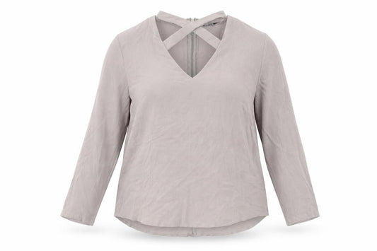 Front view of Select women’s purple polyester basic blouse, size UK 12, round neck