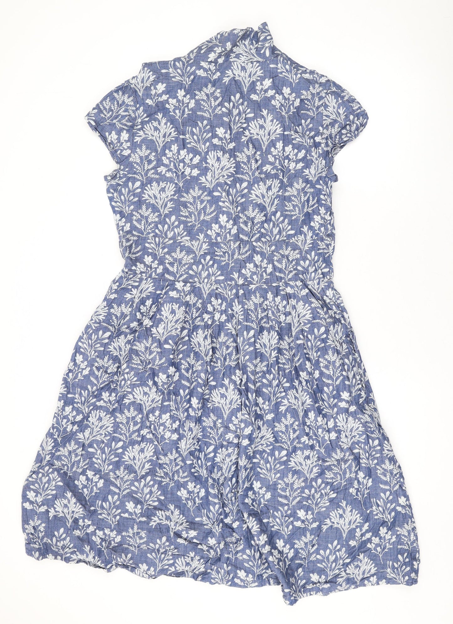 Seasalt Womens Blue Geometric Cotton A-Line Size 12 V-Neck Button