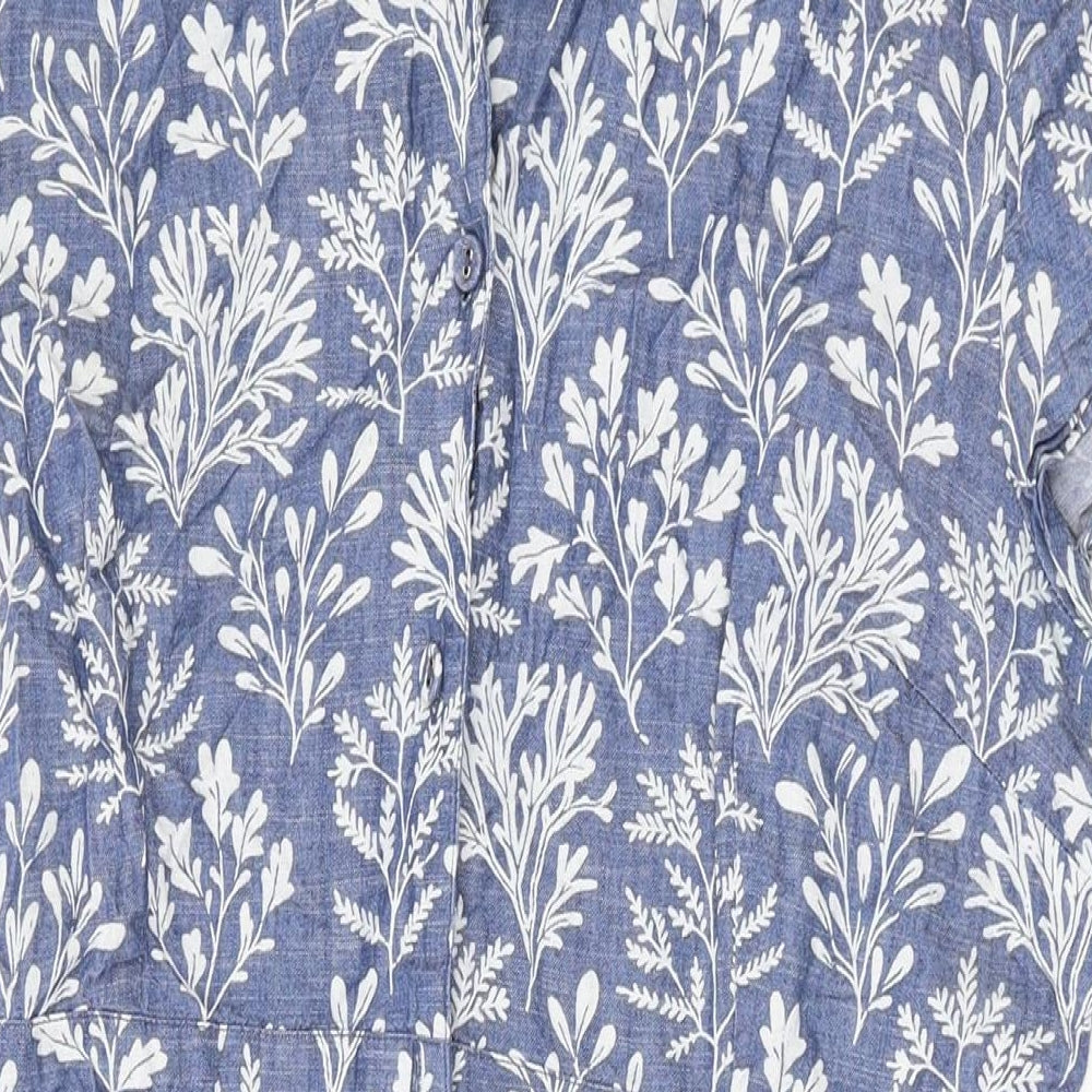 Seasalt Womens Blue Geometric Cotton A-Line Size 12 V-Neck Button