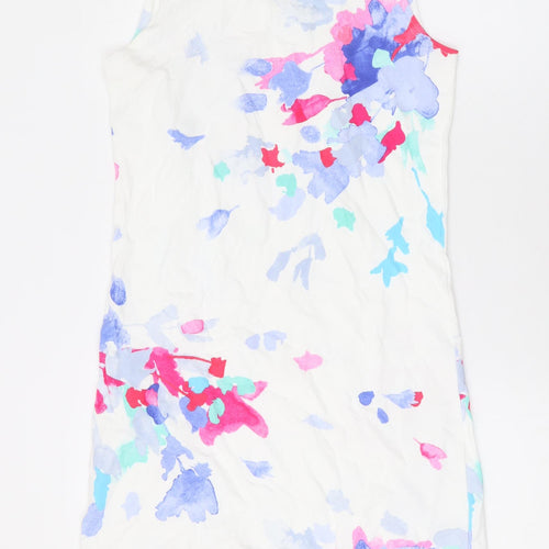 Joules Womens White Floral Cotton Tank Dress Size 10 Round Neck Pullover