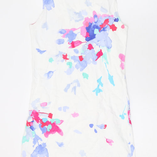 Joules Womens White Floral Cotton Tank Dress Size 10 Round Neck Pullover