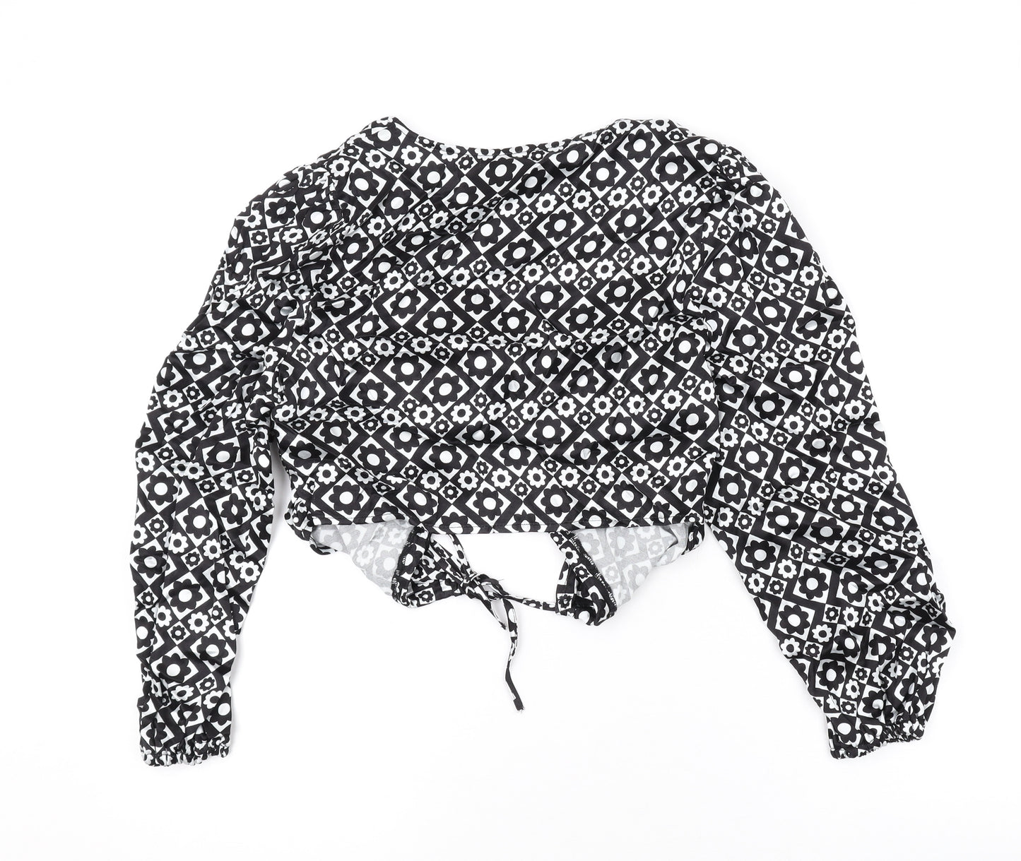 Topshop Womens Black Geometric Viscose Basic Button-Up Size 8 V-Neck