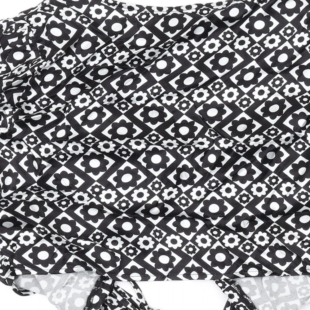 Topshop Womens Black Geometric Viscose Basic Button-Up Size 8 V-Neck