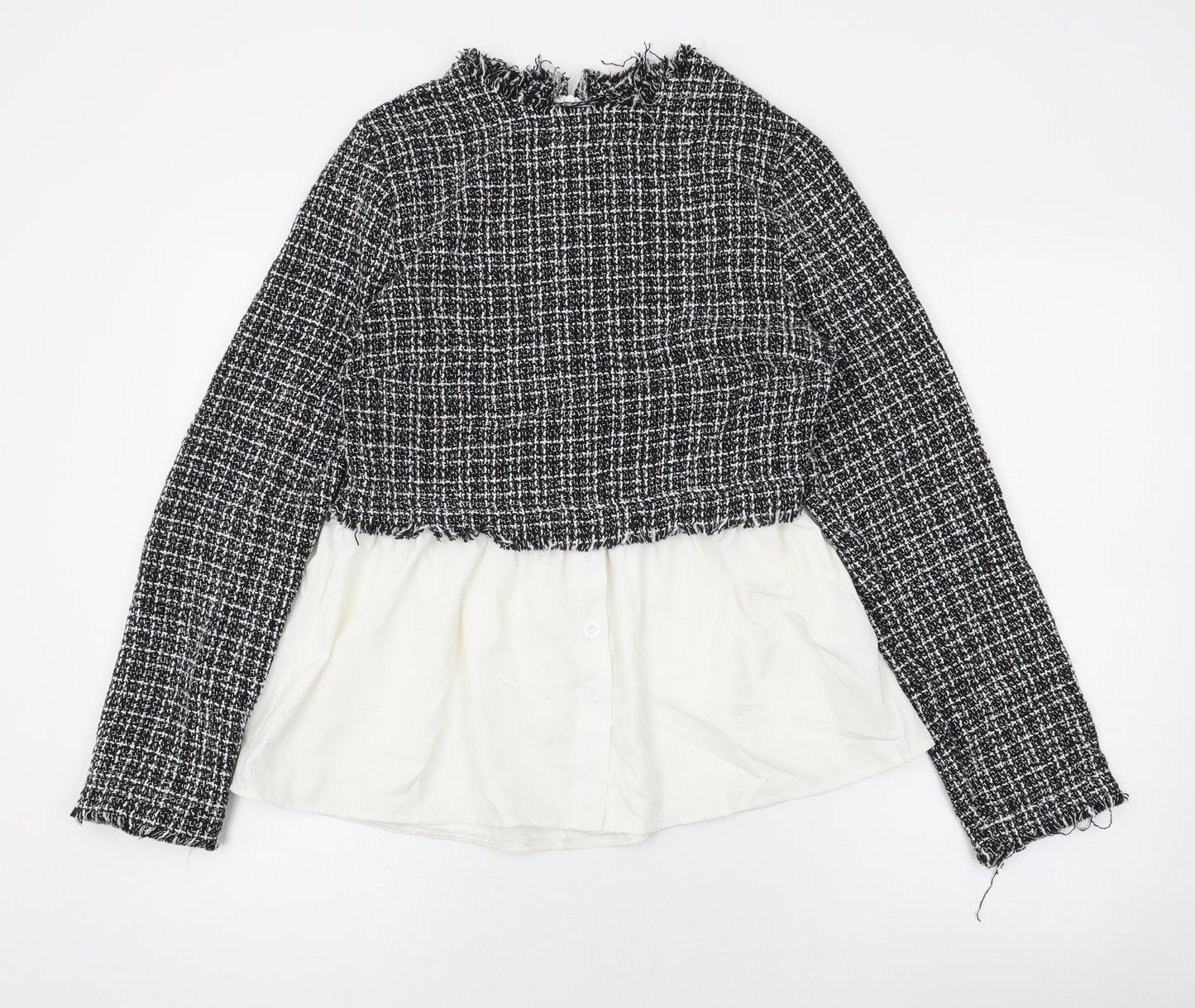 Boohoo Womens Black Round Neck Plaid Polyester Pullover Jumper Size 10