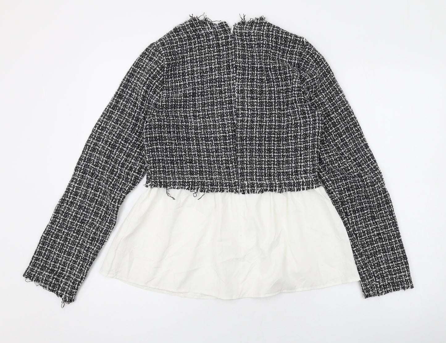 Boohoo Womens Black Round Neck Plaid Polyester Pullover Jumper Size 10