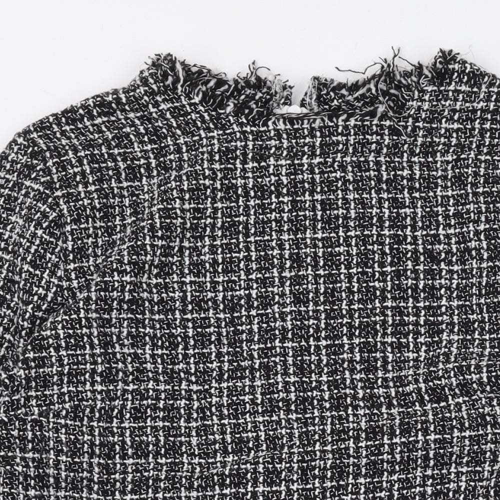 Boohoo Womens Black Round Neck Plaid Polyester Pullover Jumper Size 10