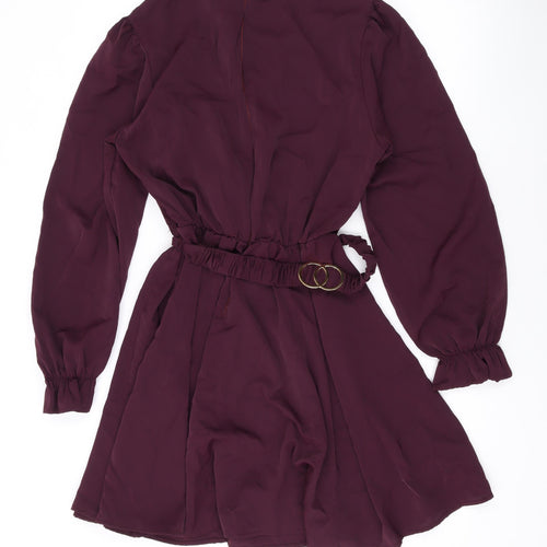 AX Paris Womens Purple Polyester A-Line Size 12 V-Neck Zip