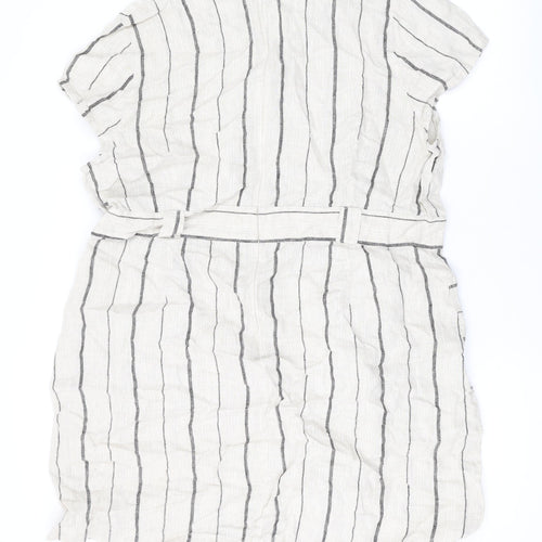 Monsoon Womens Beige Striped Linen A-Line Size 22 Round Neck Zip