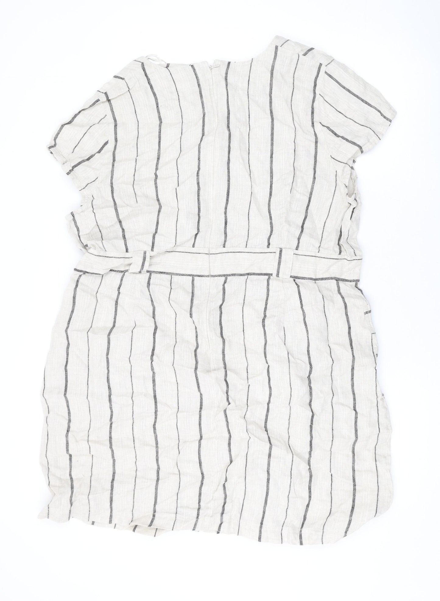 Monsoon Womens Beige Striped Linen A-Line Size 22 Round Neck Zip